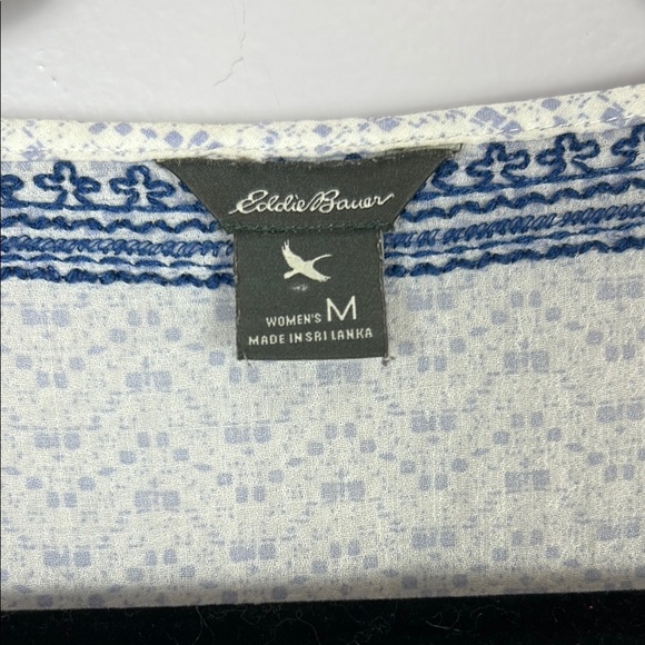 Eddie Bauer Blue and White Embellished Blouse with Bib Collar Size M - Picture 3 of 11